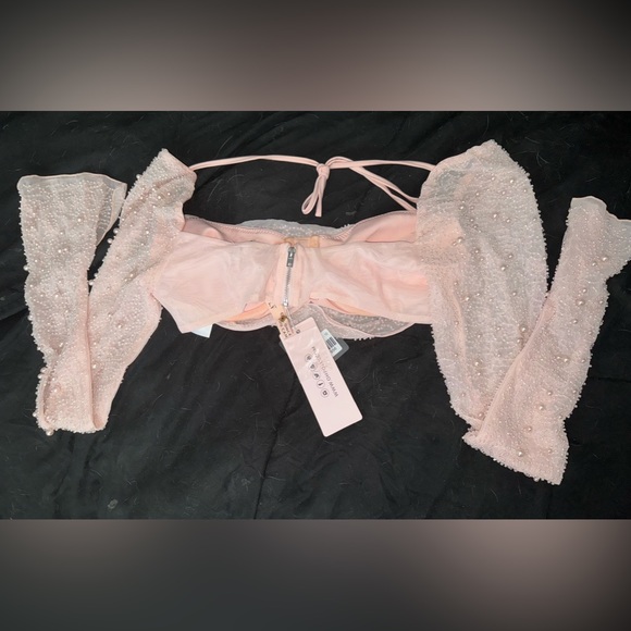 Oh Polly Embellished Cowl Neck Crop Top In Rose - Picture 1 of 5